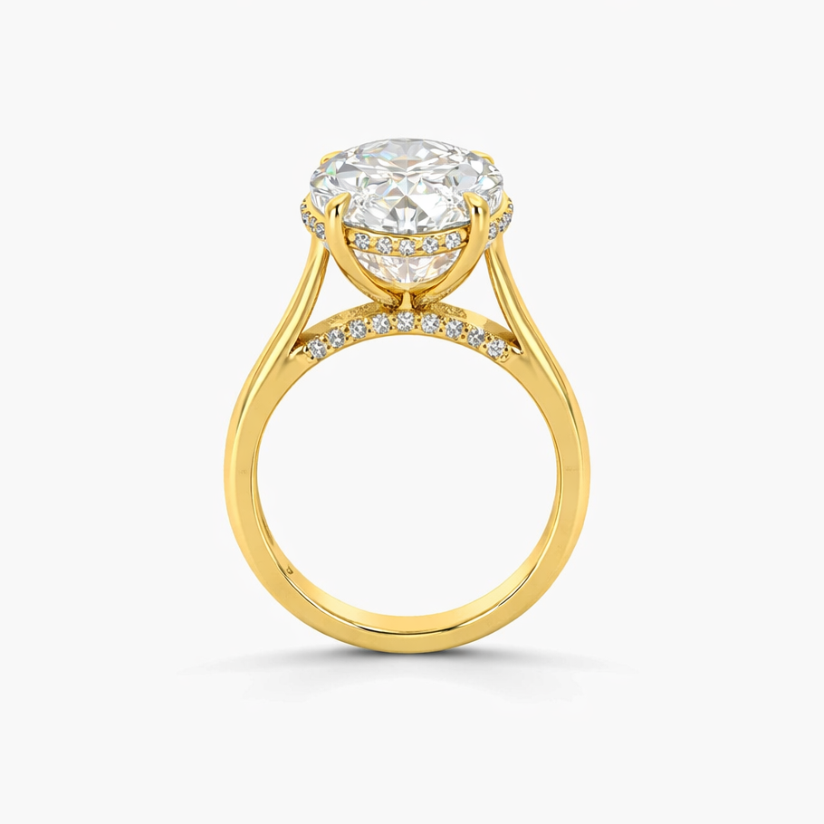 Women's Ring 7 CT Oval Pavé Engagement Ring in 10k Gold Pochy Jewelry in Miami