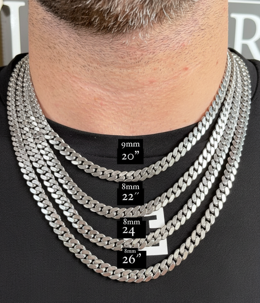 Cuban Link Chain 8mm Silver Handmade Cuban Link Chain Pochy Jewelry in Miami