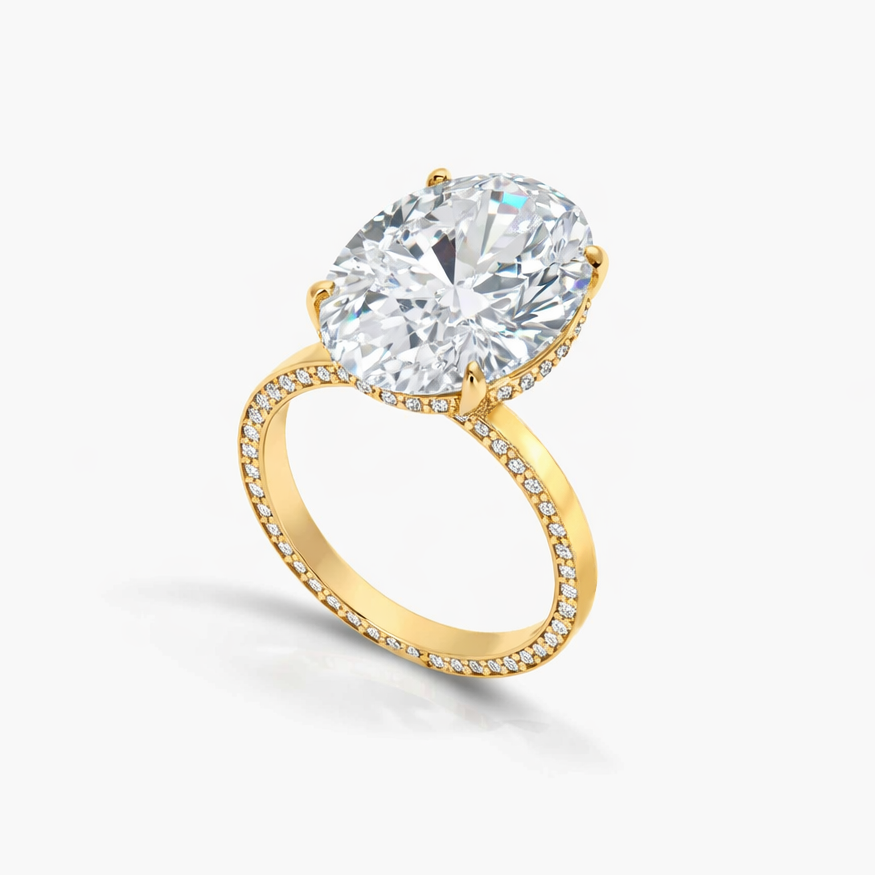 Women's Ring 9CT Oval Hidden Halo Engagement Ring in 10k Gold Pochy Jewelry in Miami