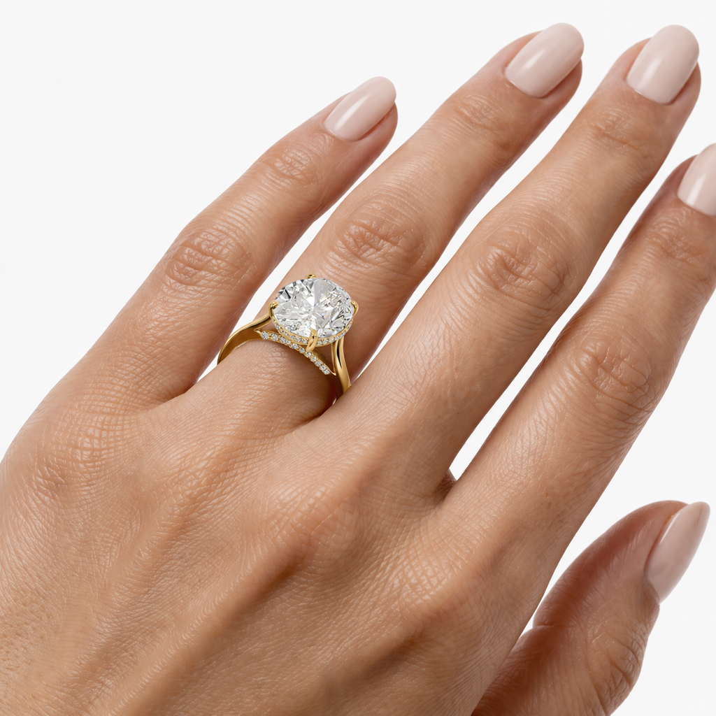 Women's Ring 7 CT Oval Pavé Engagement Ring in 10k Gold Pochy Jewelry in Miami
