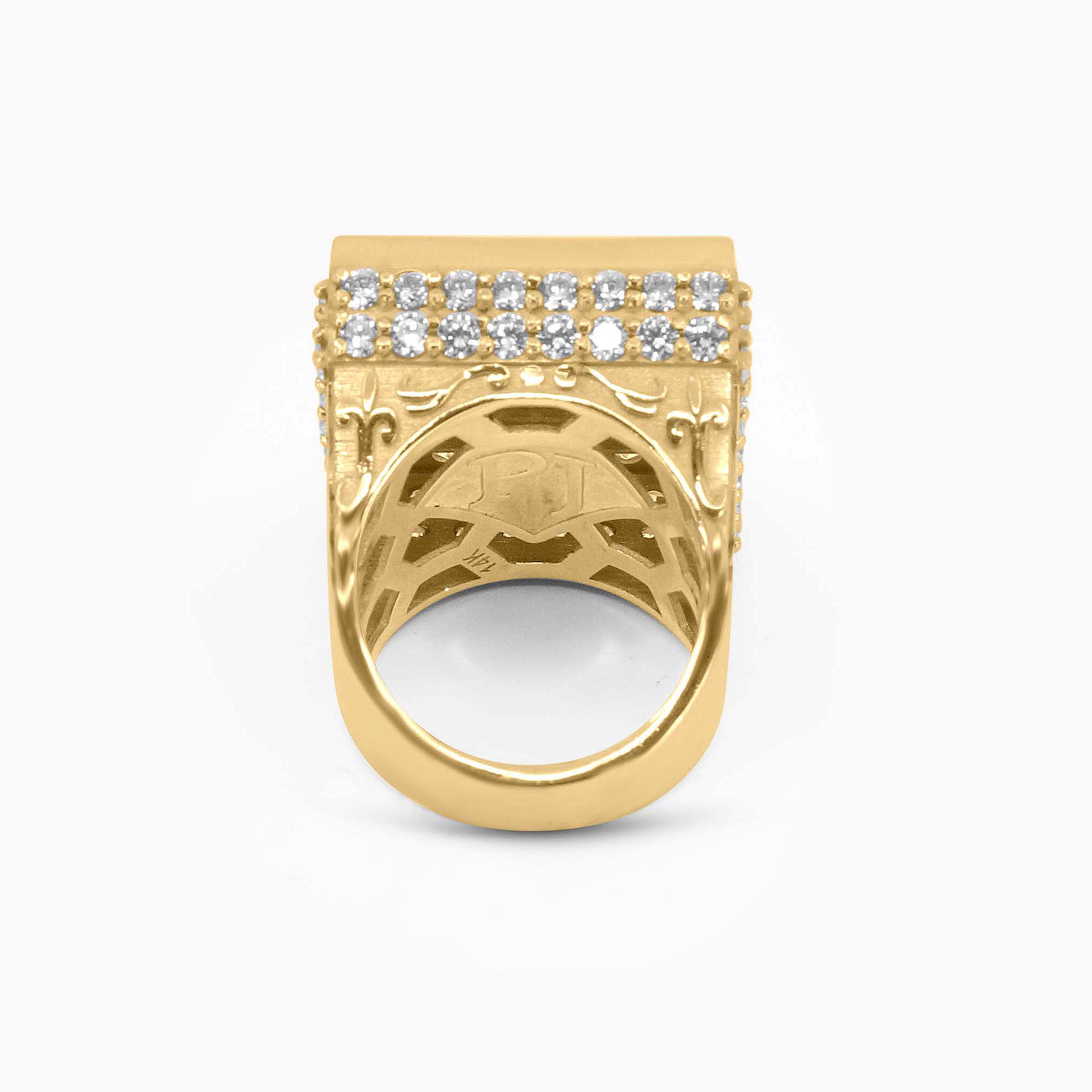 Mens Fashion Ring Gold Square Ring – Pyramid Top with Radiant Accents Pochy Jewelry in Miami