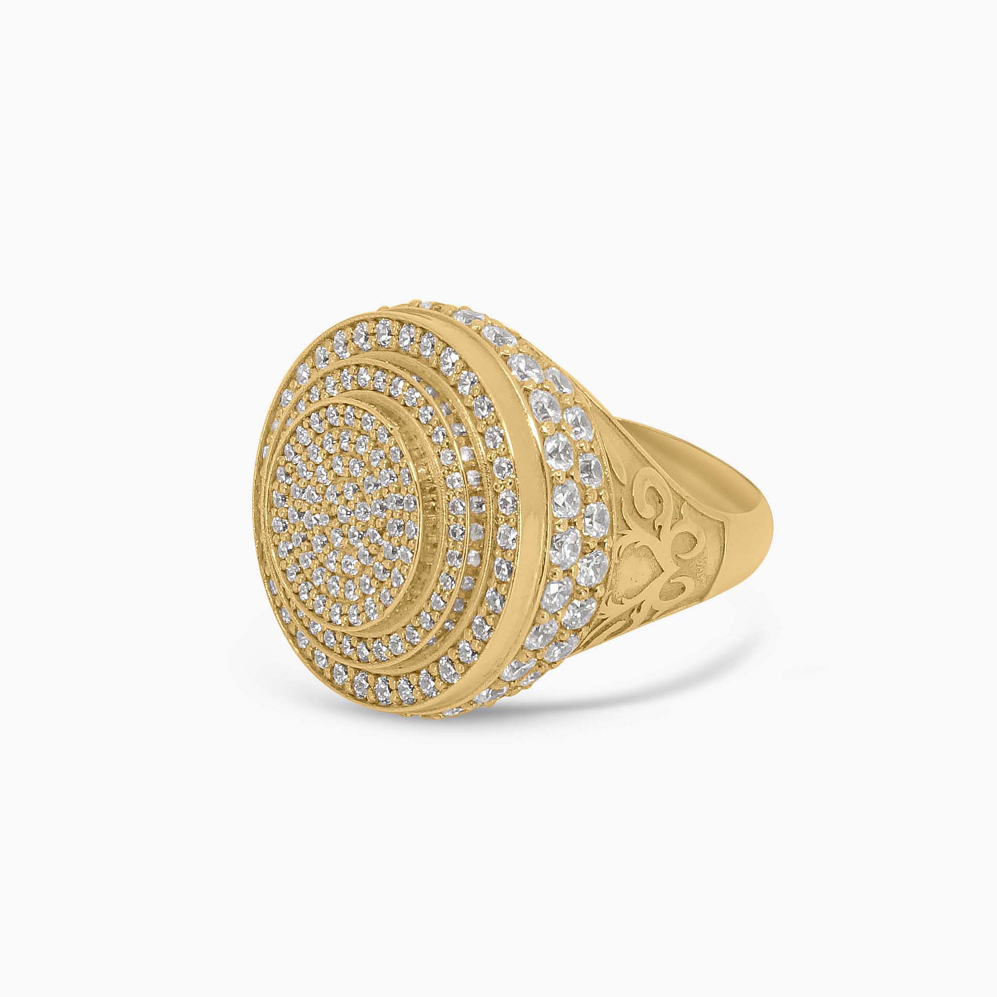 Mens Fashion Ring Gold Round Ring – Multi-Layered Iced Out Design Pochy Jewelry in Miami
