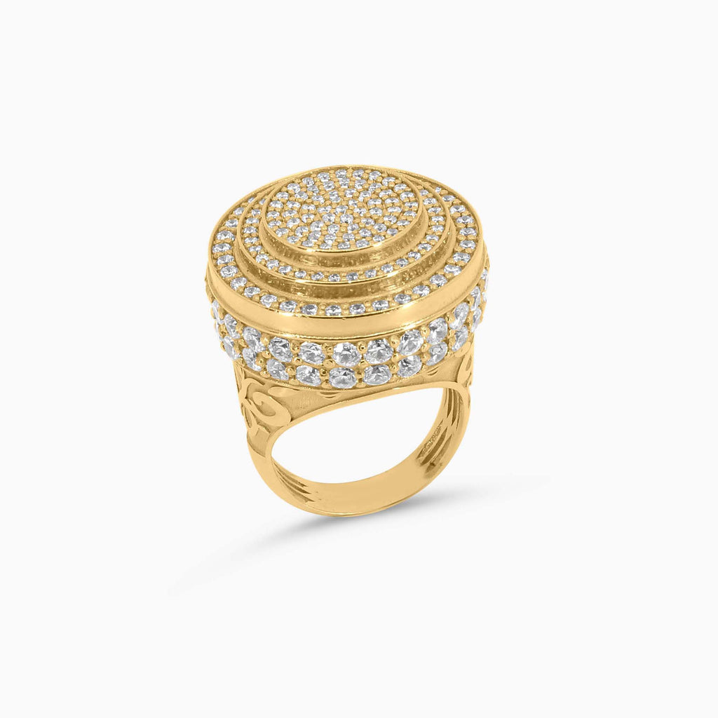 Mens Fashion Ring Gold Round Ring – Multi-Layered Iced Out Design Pochy Jewelry in Miami