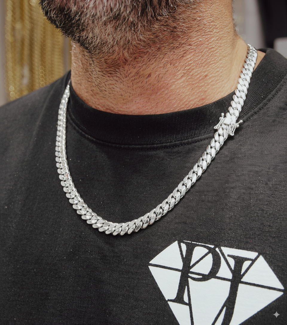Cuban Link Chain 8mm Silver Handmade Cuban Link Chain Pochy Jewelry in Miami