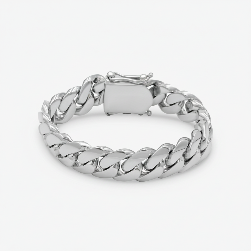 Cuban Link Bracelet 14mm Silver Cuban Link Bracelet - Solid Silver Handcrafted in Miami Pochy Jewelry in Miami
