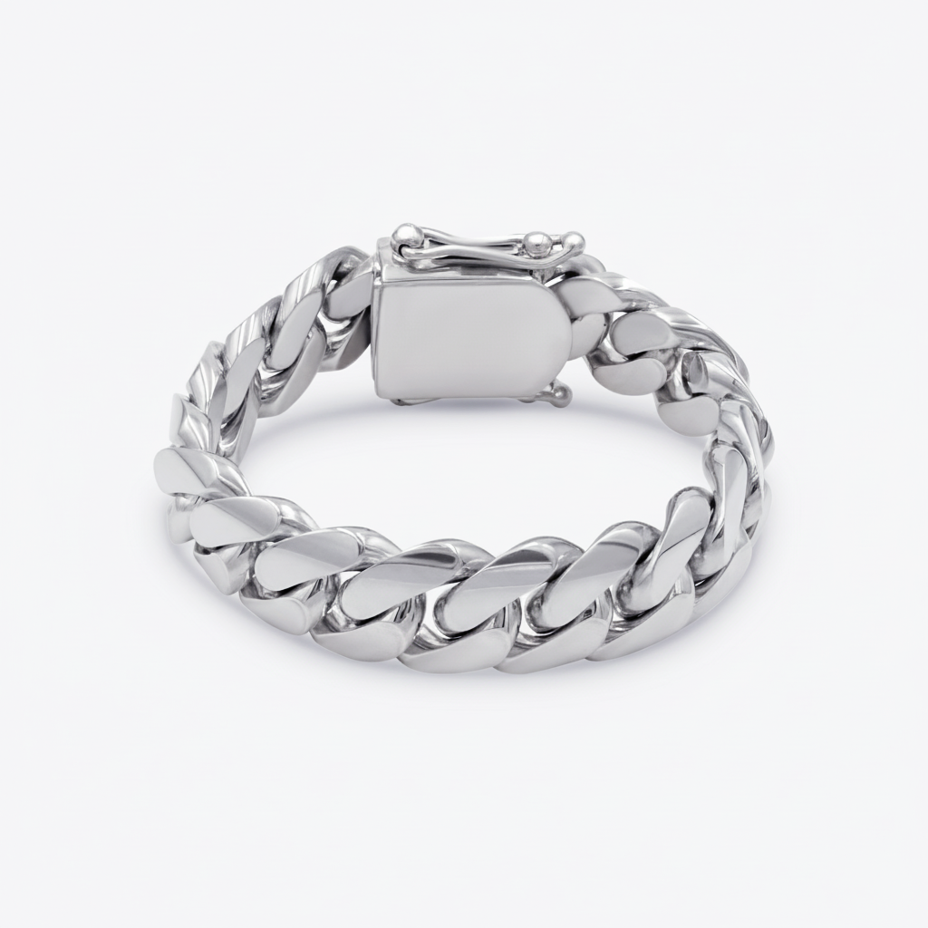 Cuban Link Bracelet 17mm Silver Cuban Link Bracelet - Solid Silver Handcrafted in Miami Pochy Jewelry in Miami