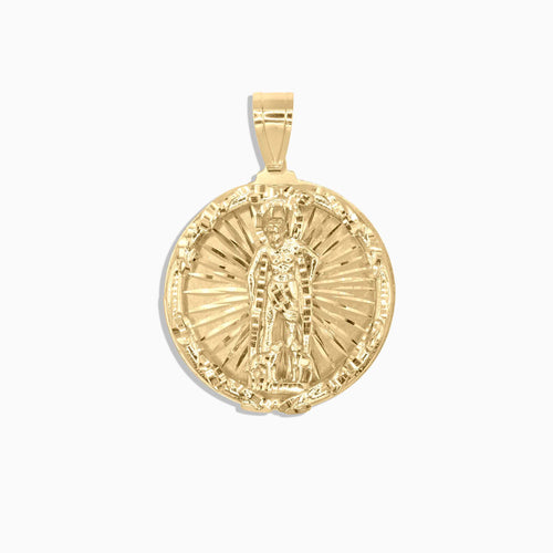 Pendants 10K Gold Round Saint Lazarus Pendant – Sunburst Religious Medal Pochy Jewelry in Miami