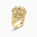 Mens Fashion Ring 10K Gold Open Crown Ring with Stones – Luxury Royal Ring (Polished Crown) Pochy Jewelry in Miami