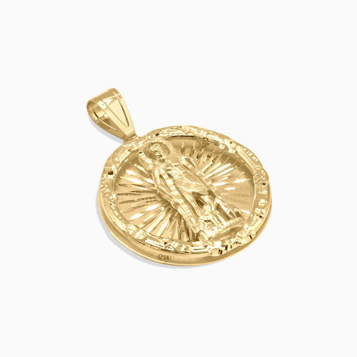 Pendants 10K Gold Round Saint Lazarus Pendant – Sunburst Religious Medal Pochy Jewelry in Miami