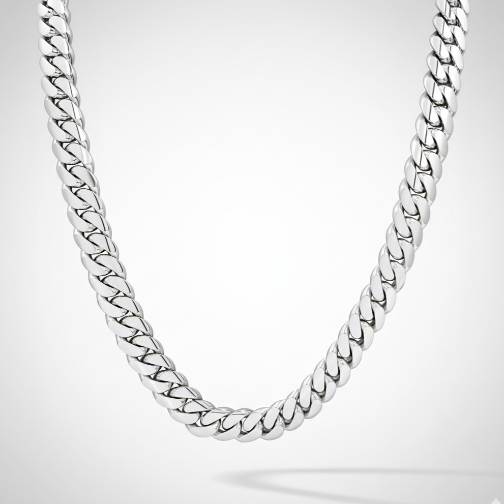 Cuban Link Chain 14mm Silver Handmade Cuban Link Chain Pochy Jewelry in Miami