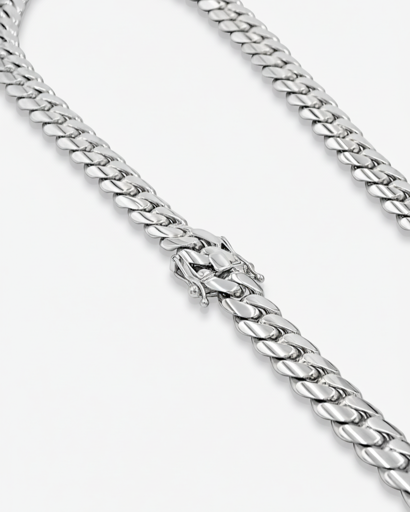 Cuban Link Chain 7mm Silver Handmade Cuban Link Chain Pochy Jewelry in Miami